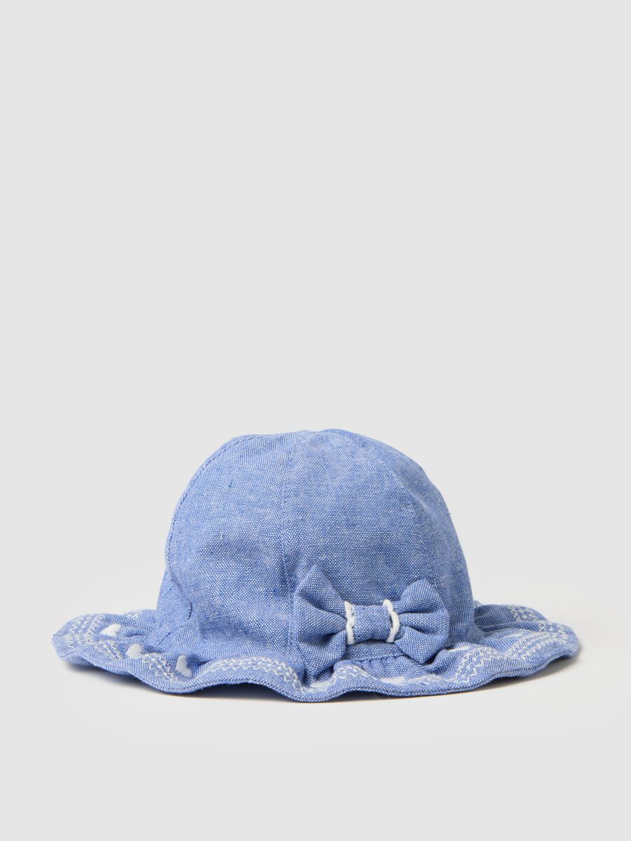 Blue regular fit baby hat with decorative bow_1