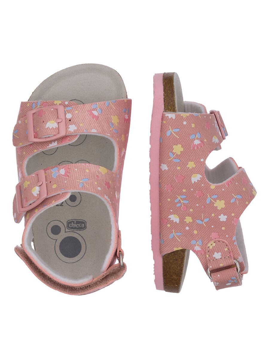 Pink children's sandals with velcro fastening and floral design_1