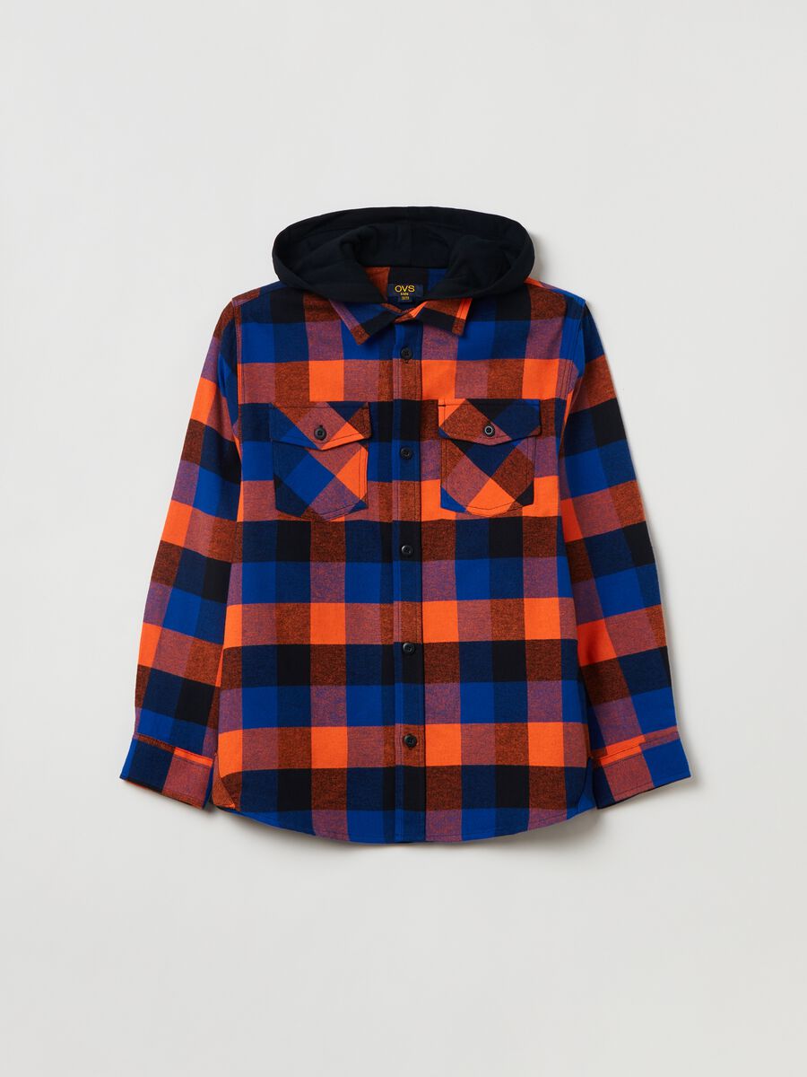 Camicia check con cappuccio in felpa_0