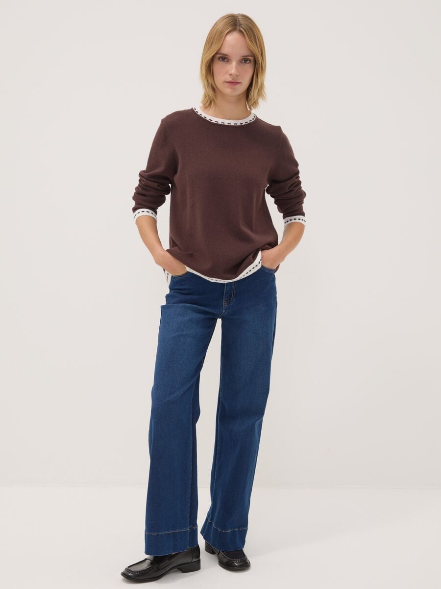 Dark brown regular-fit viscose-blend jumper with contrasting trim_2