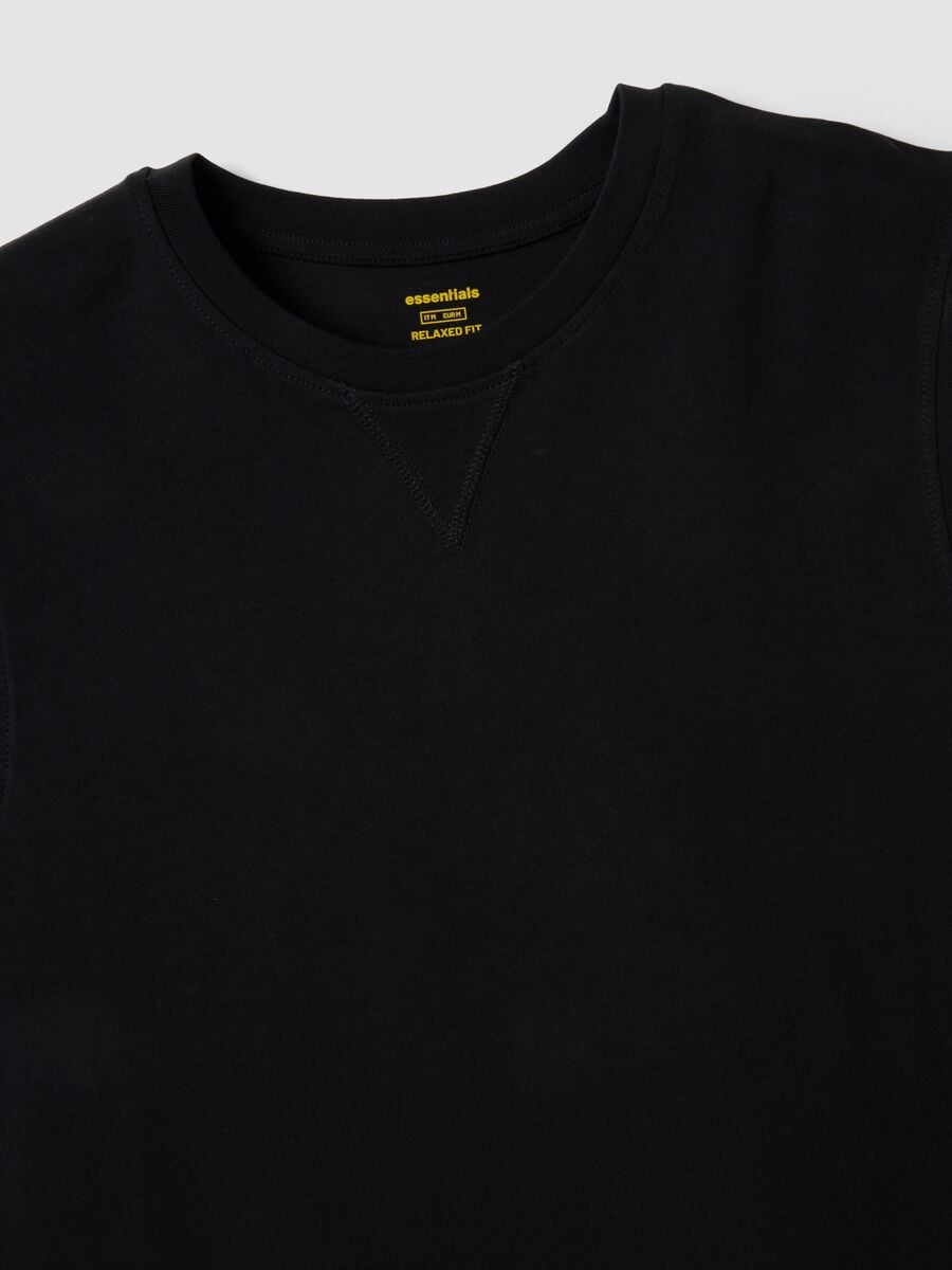 Canotta girocollo nera in puro cotone relaxed fit_5