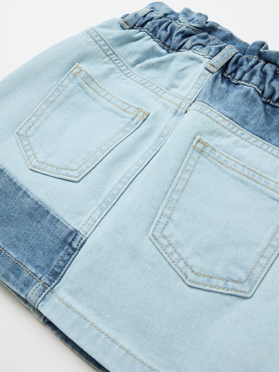 Short paper-bag shirt in patchwork denim_3