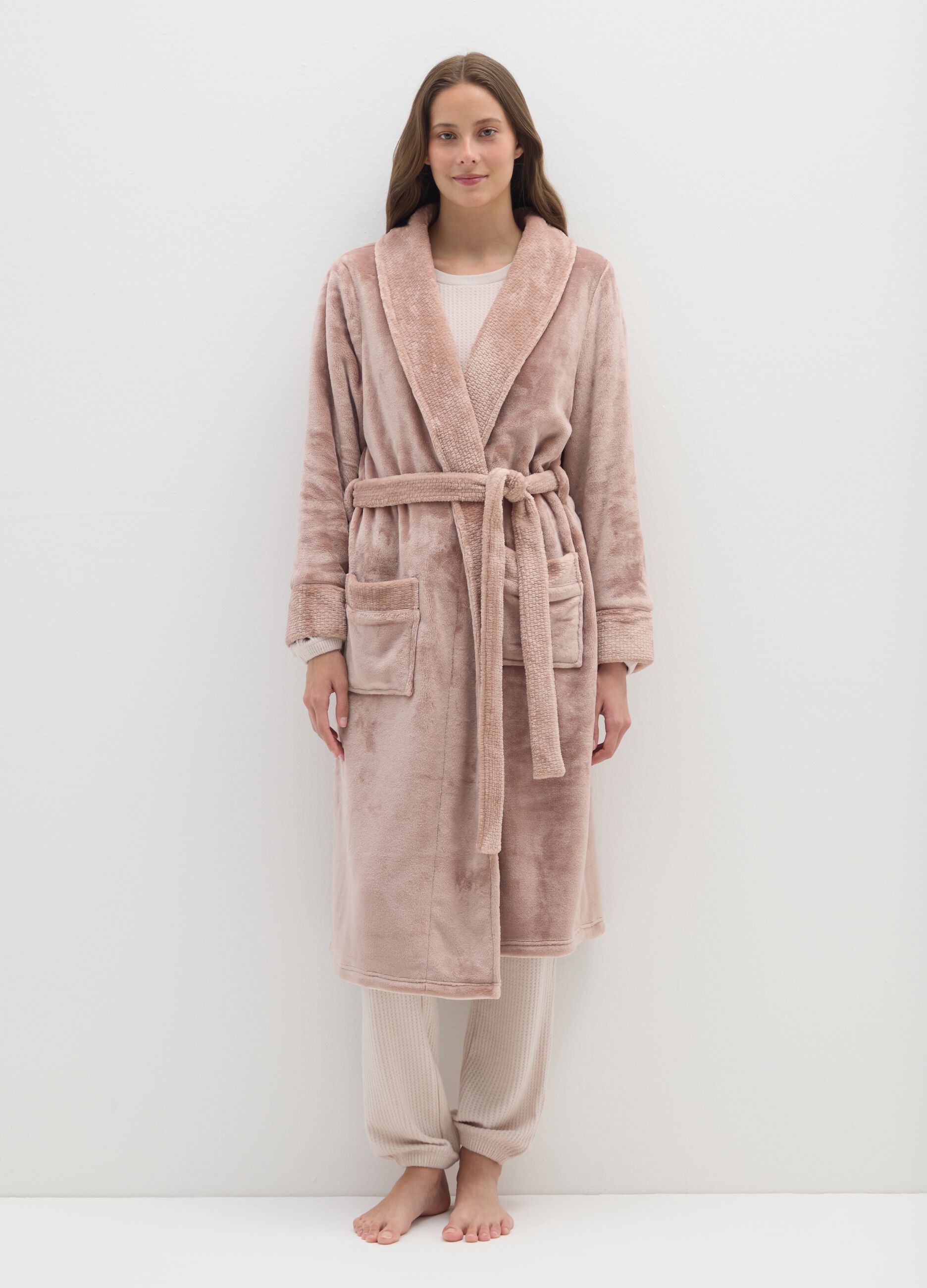 Pink robe with belt and pockets