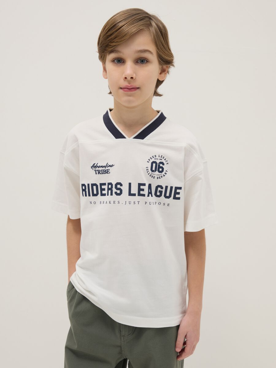 Boys' Oversize Fit Pure Cotton White Sports T-Shirt_0