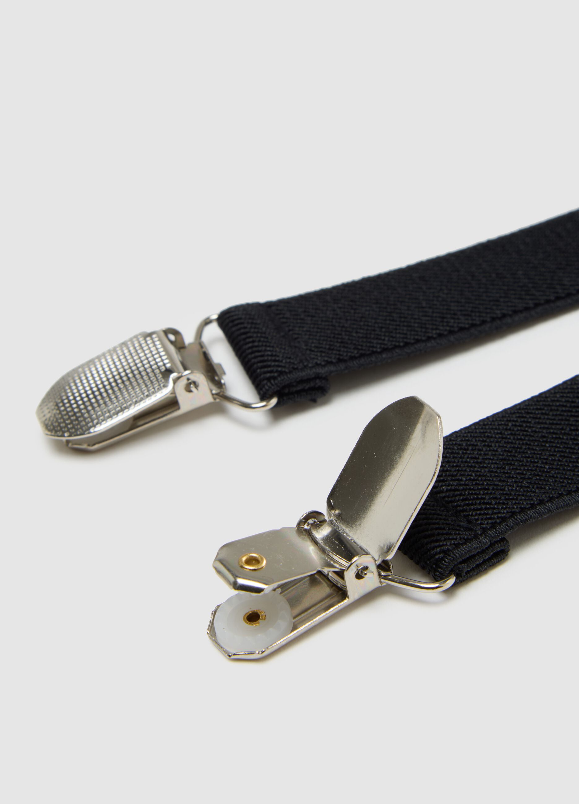 Black suspenders with metal clips