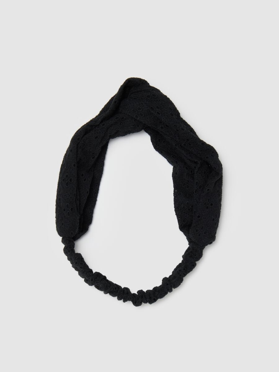 Women's pure black cotton hairband_0