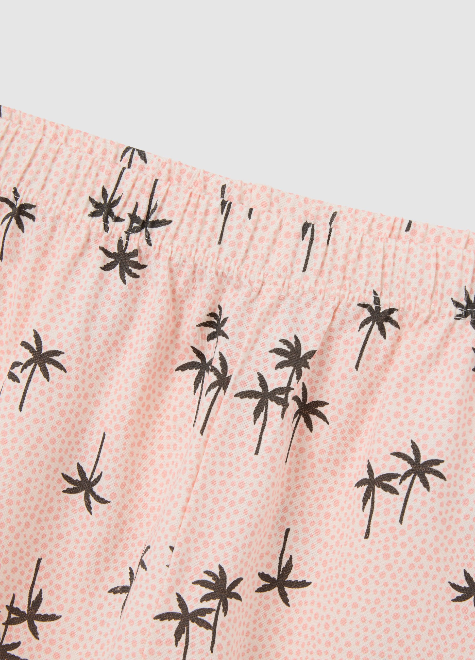 Girls' beige cotton set with tropical print