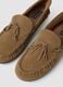 Brown genuine leather loafers with bow_1