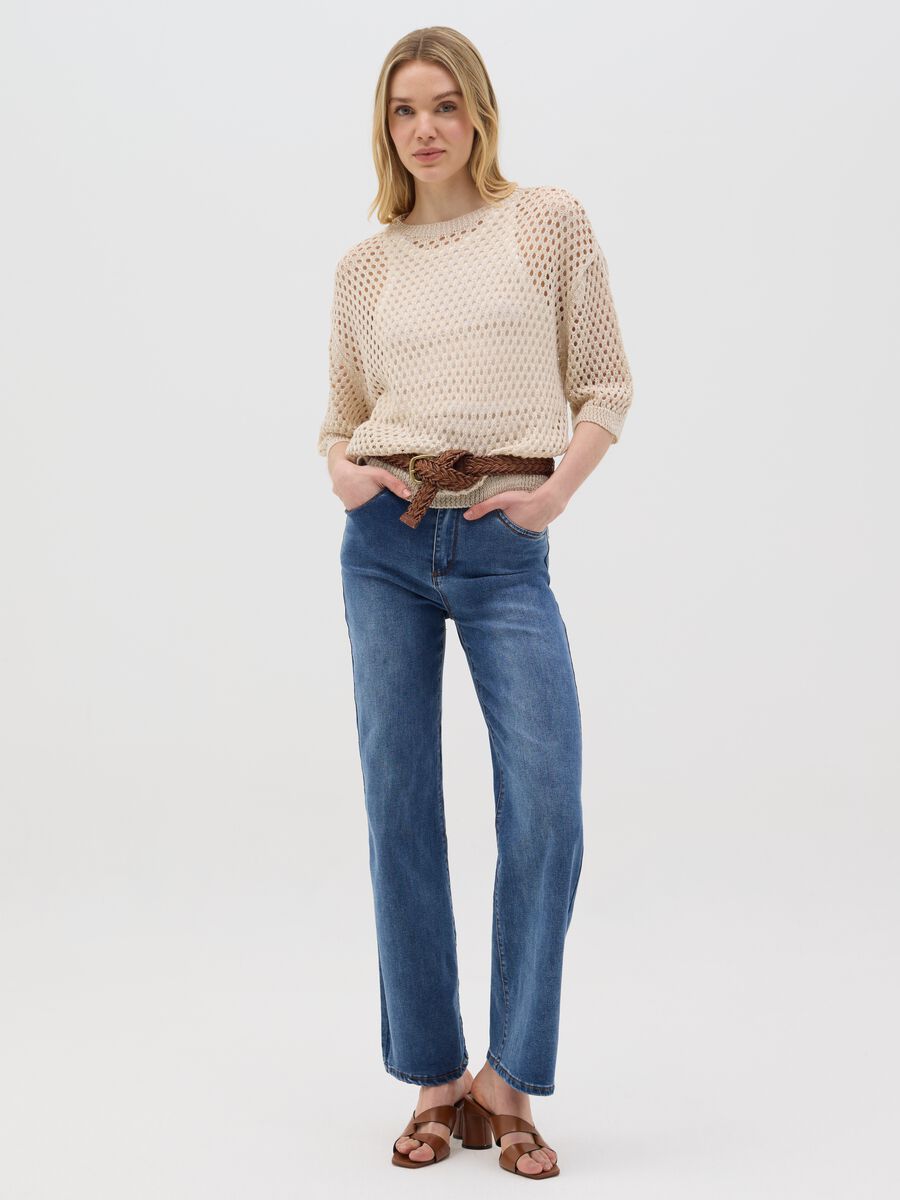 Beige Perforated Hybrid Long Sleeve Top_1