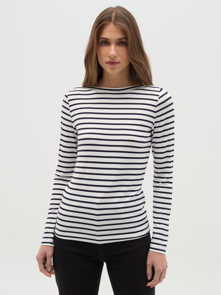 Striped T-shirt with boat neck_0