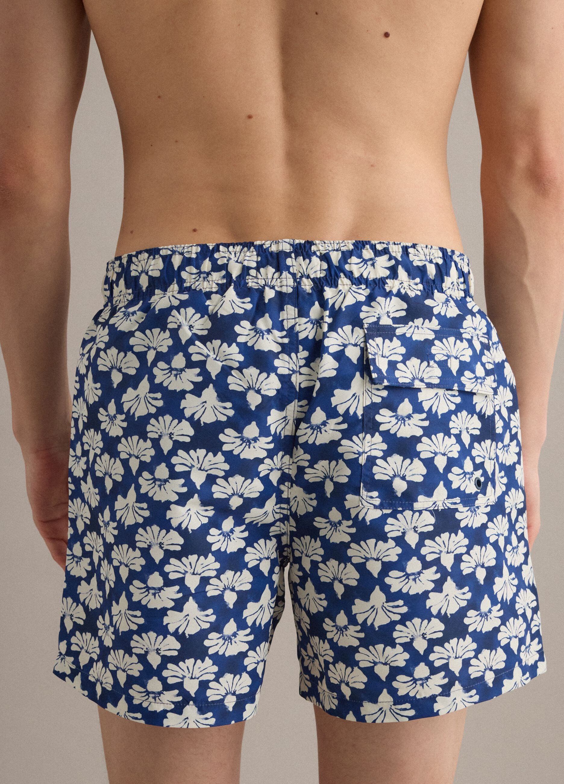 Blue floral-print swim shorts