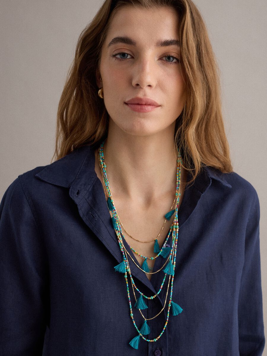 Camicia in puro lino blu regular fit_0