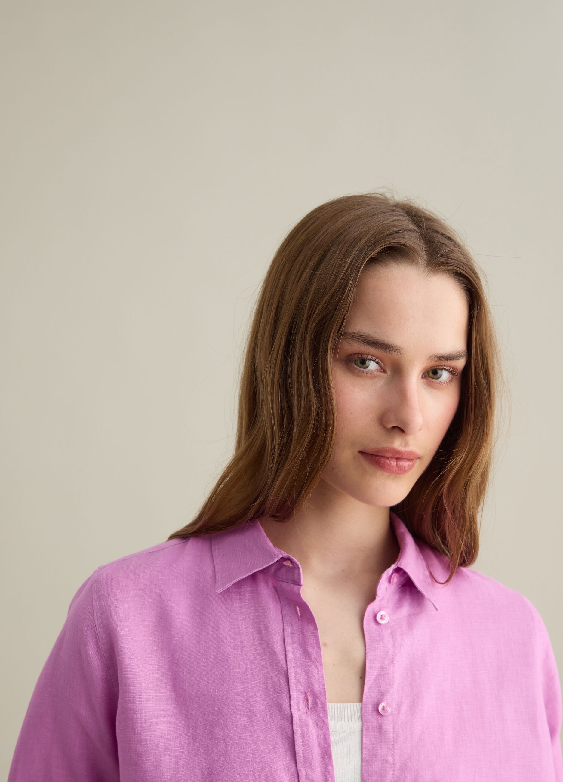 Regular-fit shirt in pink linen