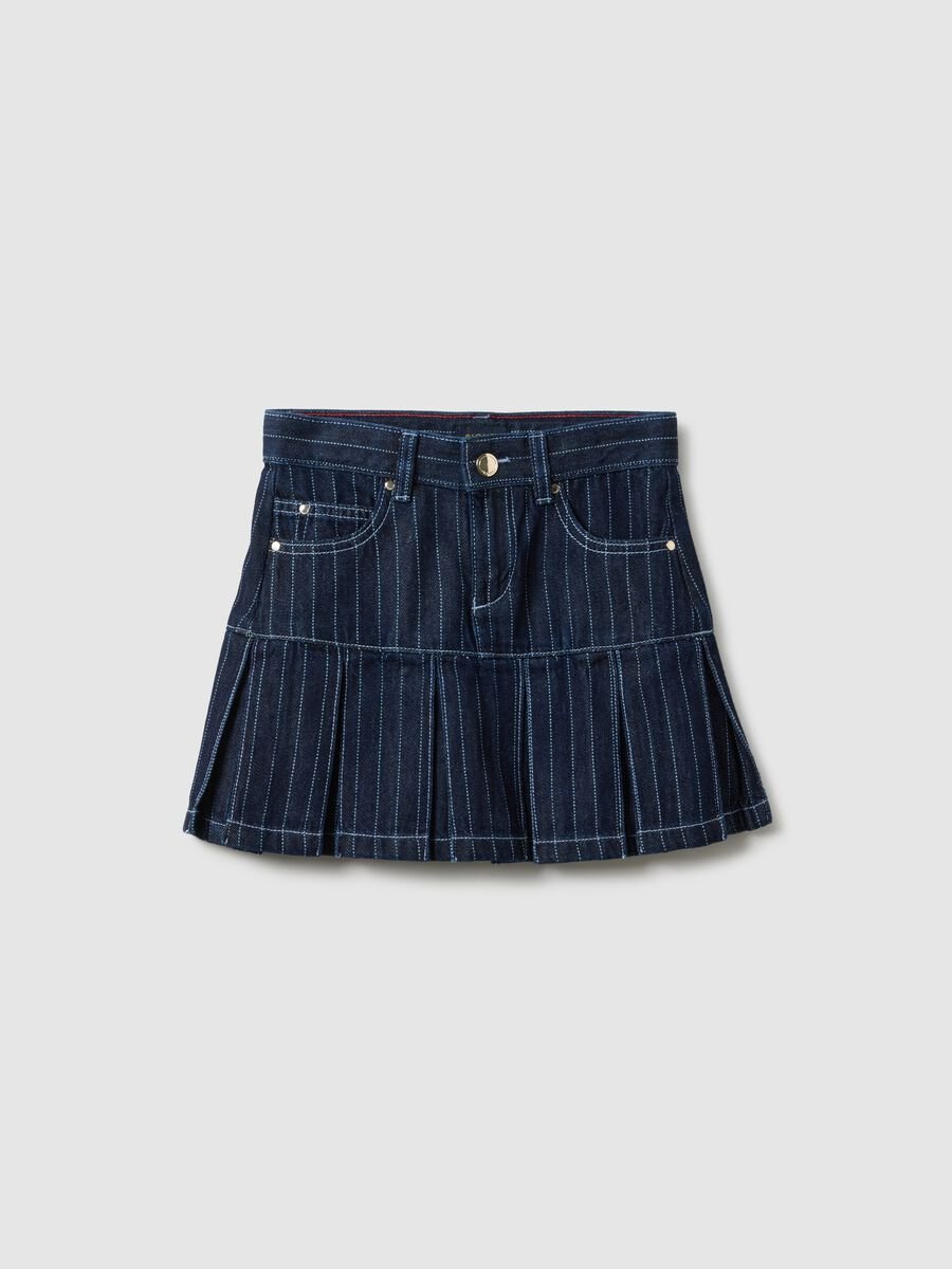 Girl's regular fit blue cotton-blend skirt with contrast stitching_0