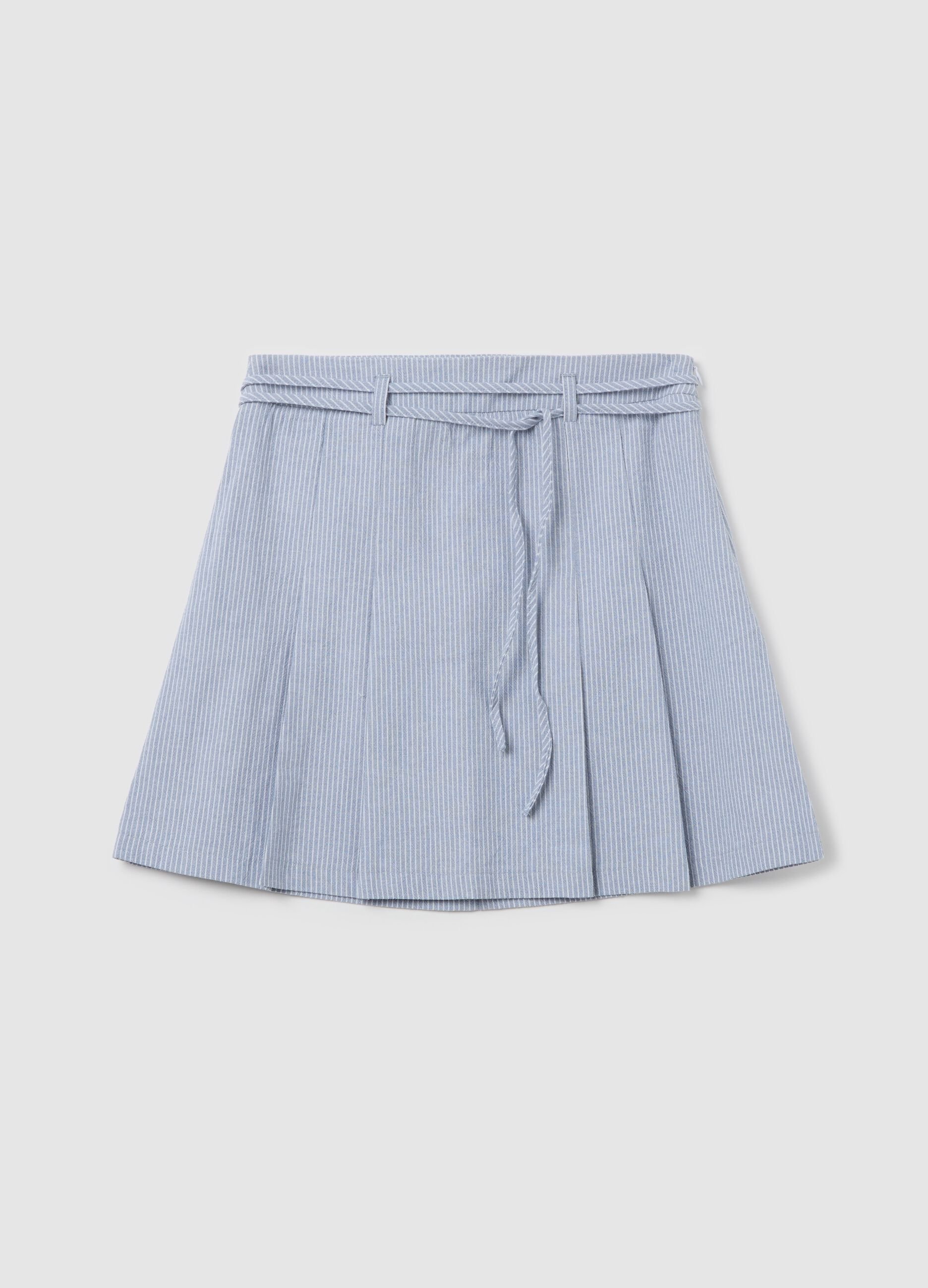 White and light blue miniskirt in striped cotton