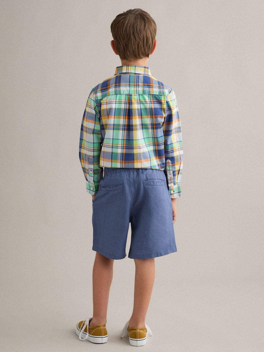 Shorts cargo in puro lino blu da bambino baggy fit_1