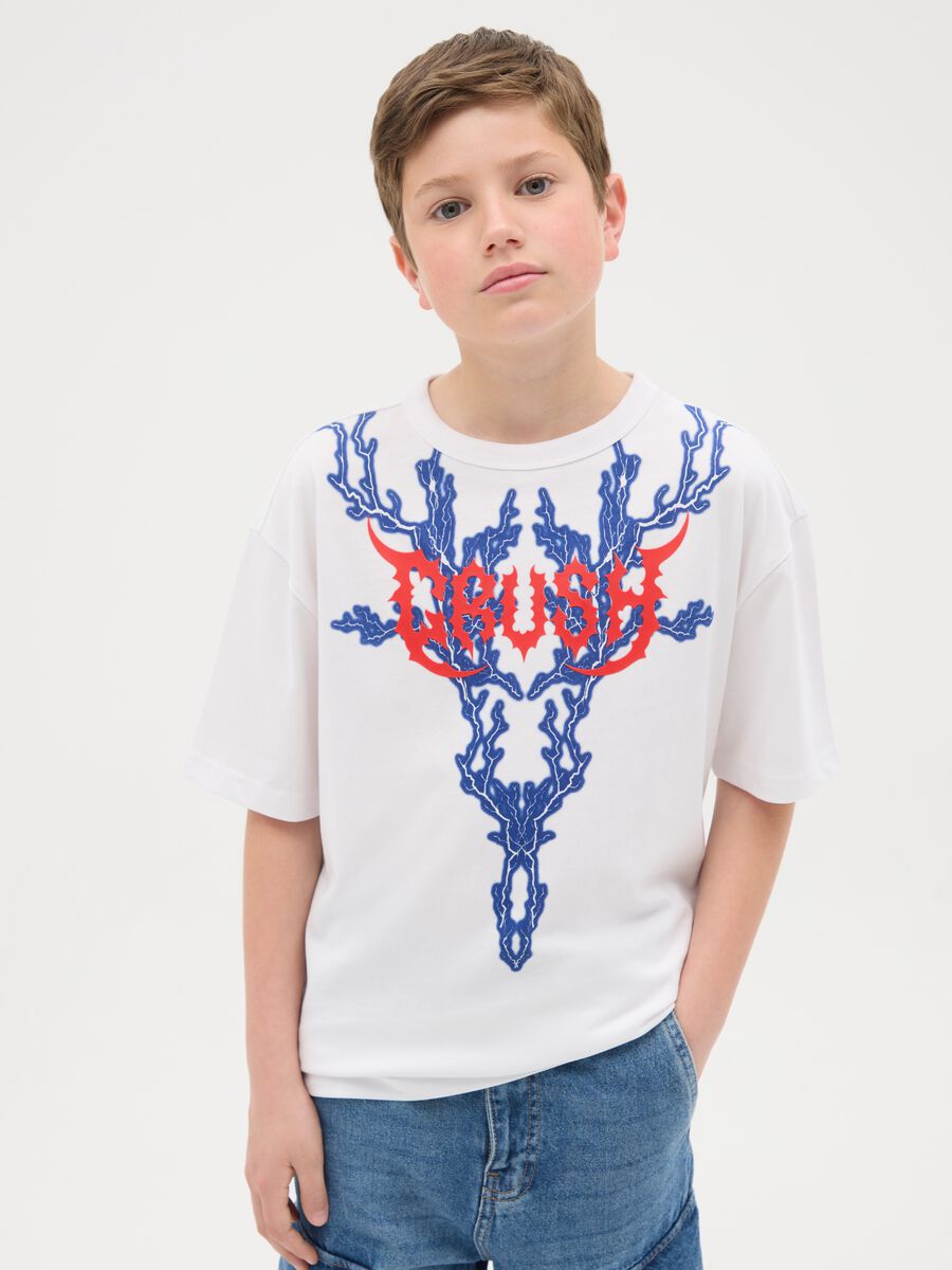 Cotton T-shirt with "Crush" and lightning bolts_0