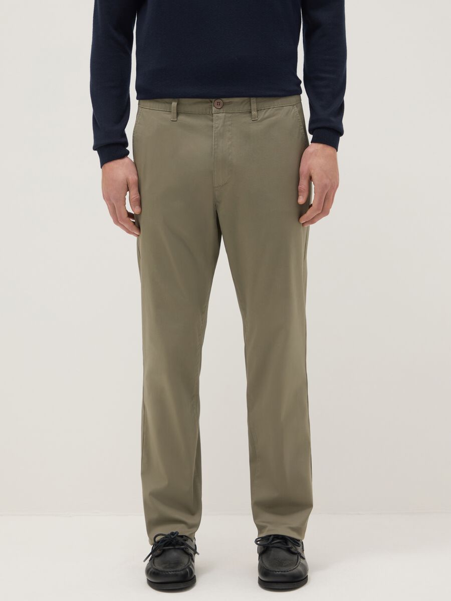 Beige chino trousers in stretch cotton slim fit_1