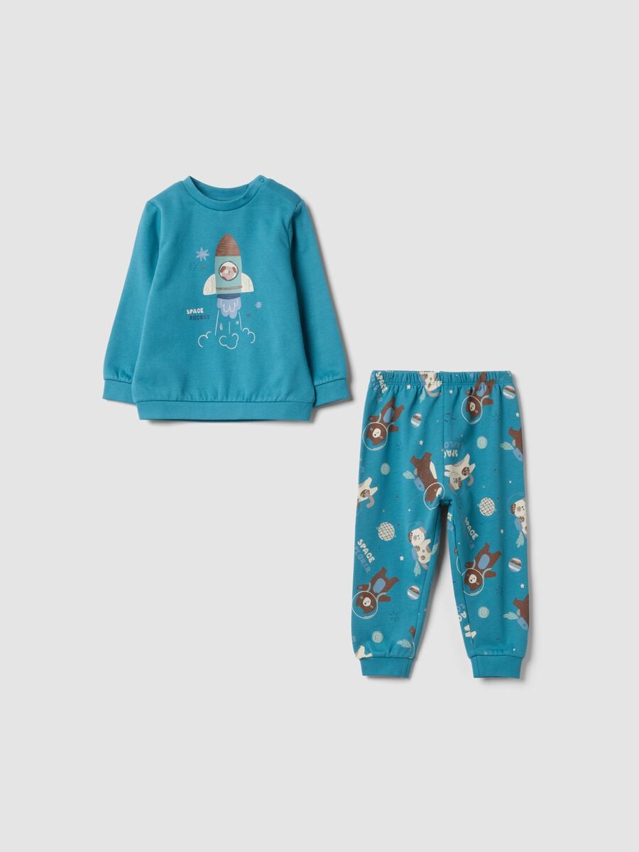 Air force blue organic cotton crew-neck pyjamas_0
