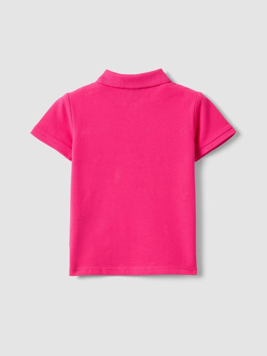 Polo in puro cotone rosa da bambina regular fit con fiori ricamati_4