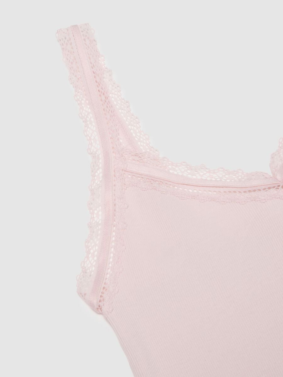 Canottiera in puro cotone rosa regular fit con bordo in pizzo_5