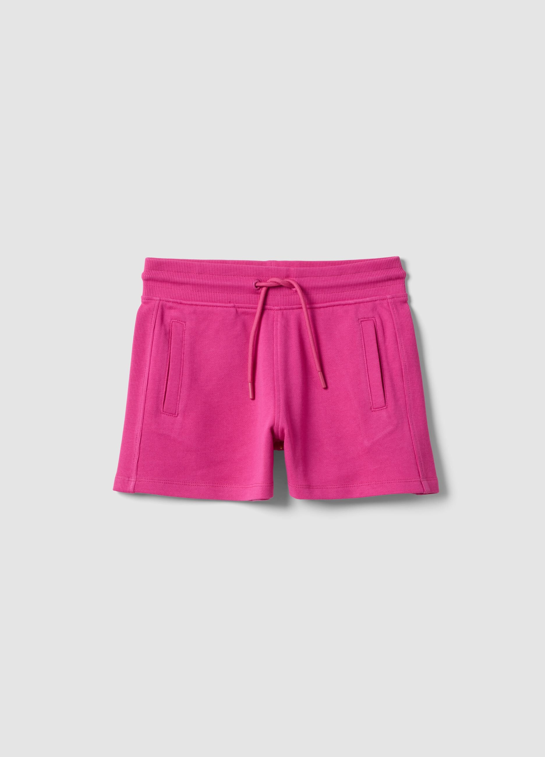 Girls' pink shorts in pure organic cotton with elasticated waist