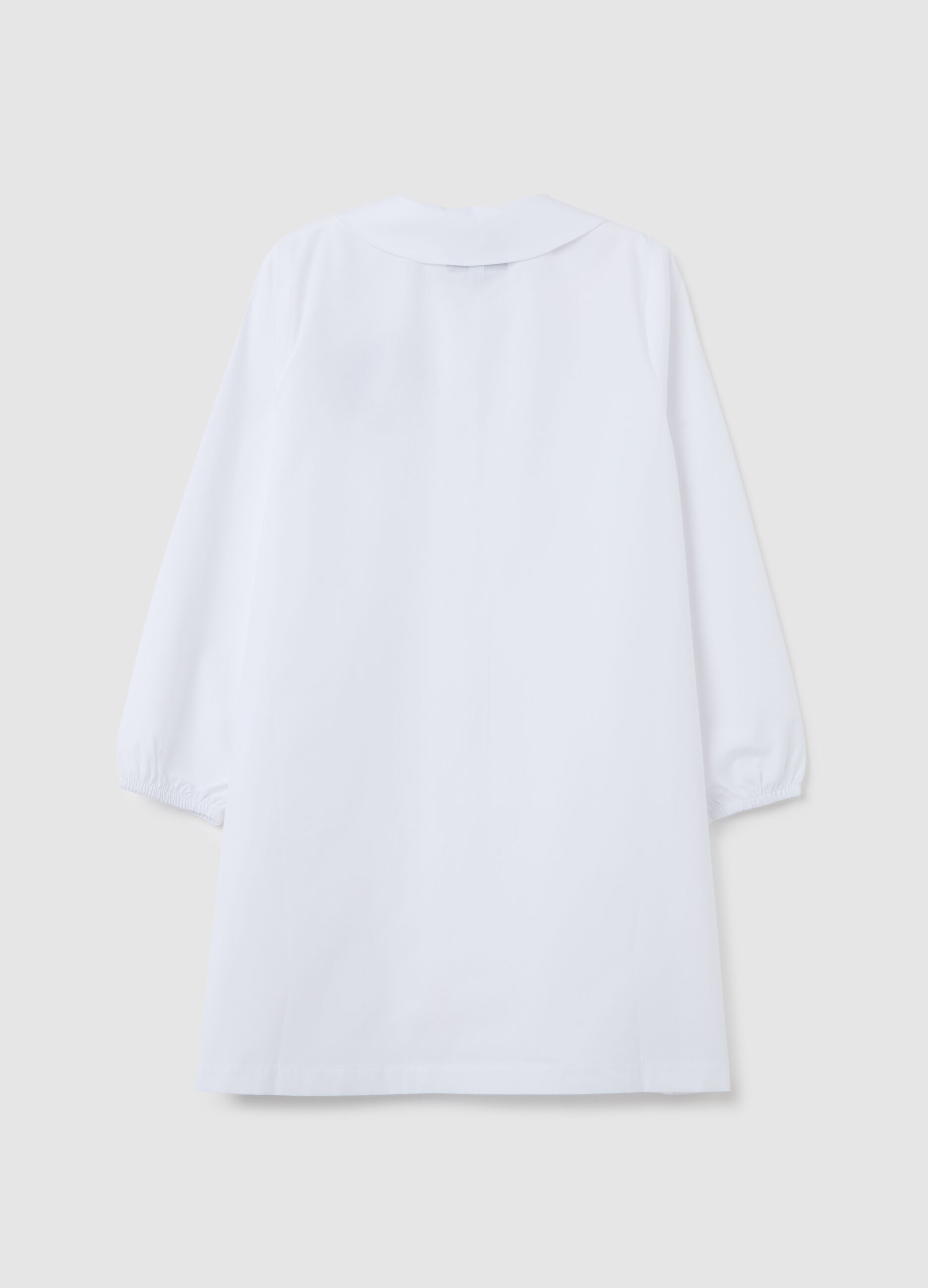 Girls' white cotton blend smock with unicorn