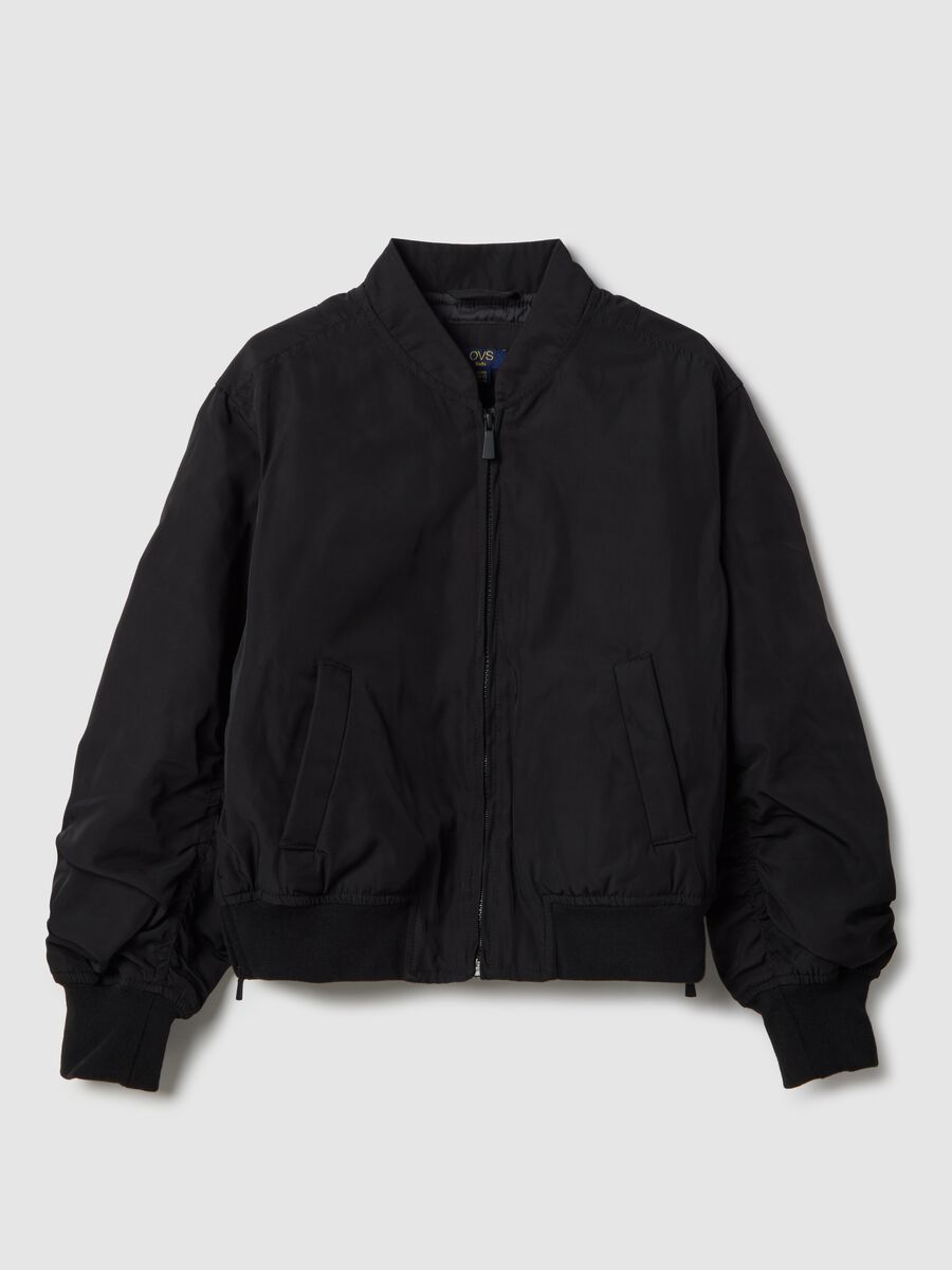 Oversized fit black bomber jacket for girls with pockets_3