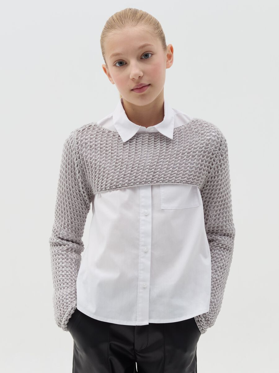 Openwork knit cropped cardigan_0