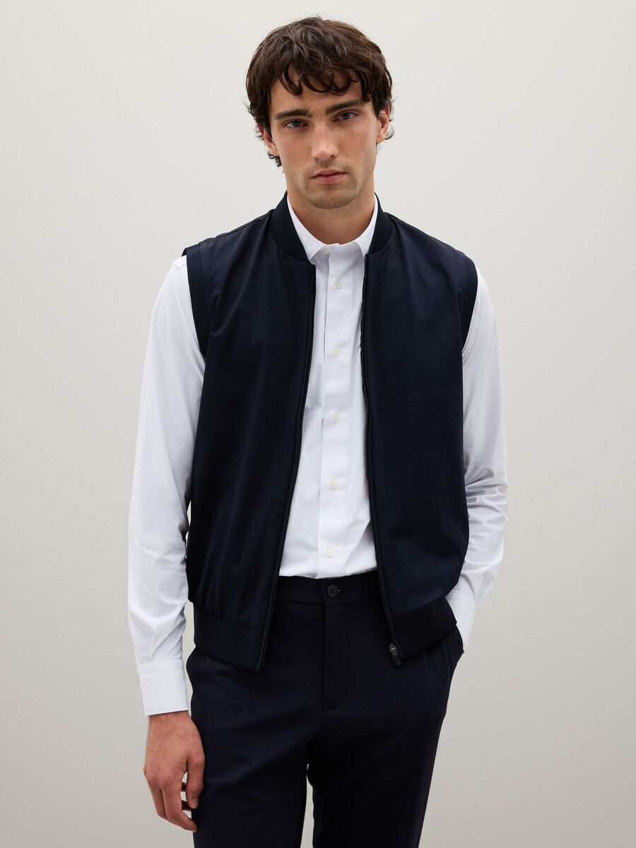 Regular Fit Blue Stretch Fabric Waistcoat_0