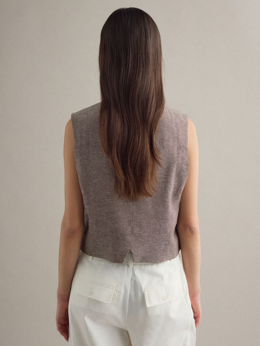 Multicolour striped regular fit viscose and linen blend waistcoat_4