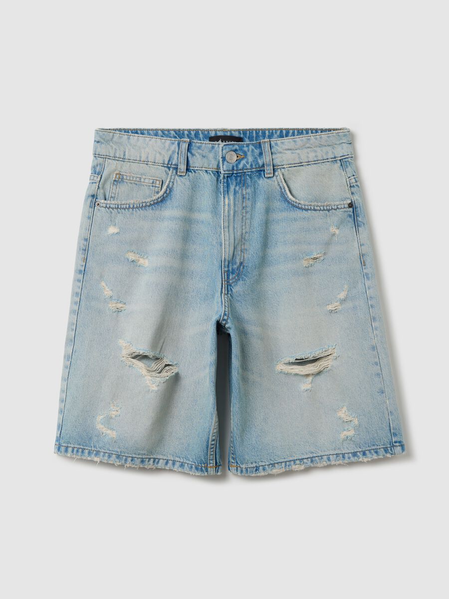 Blue denim shorts with ripped details_4