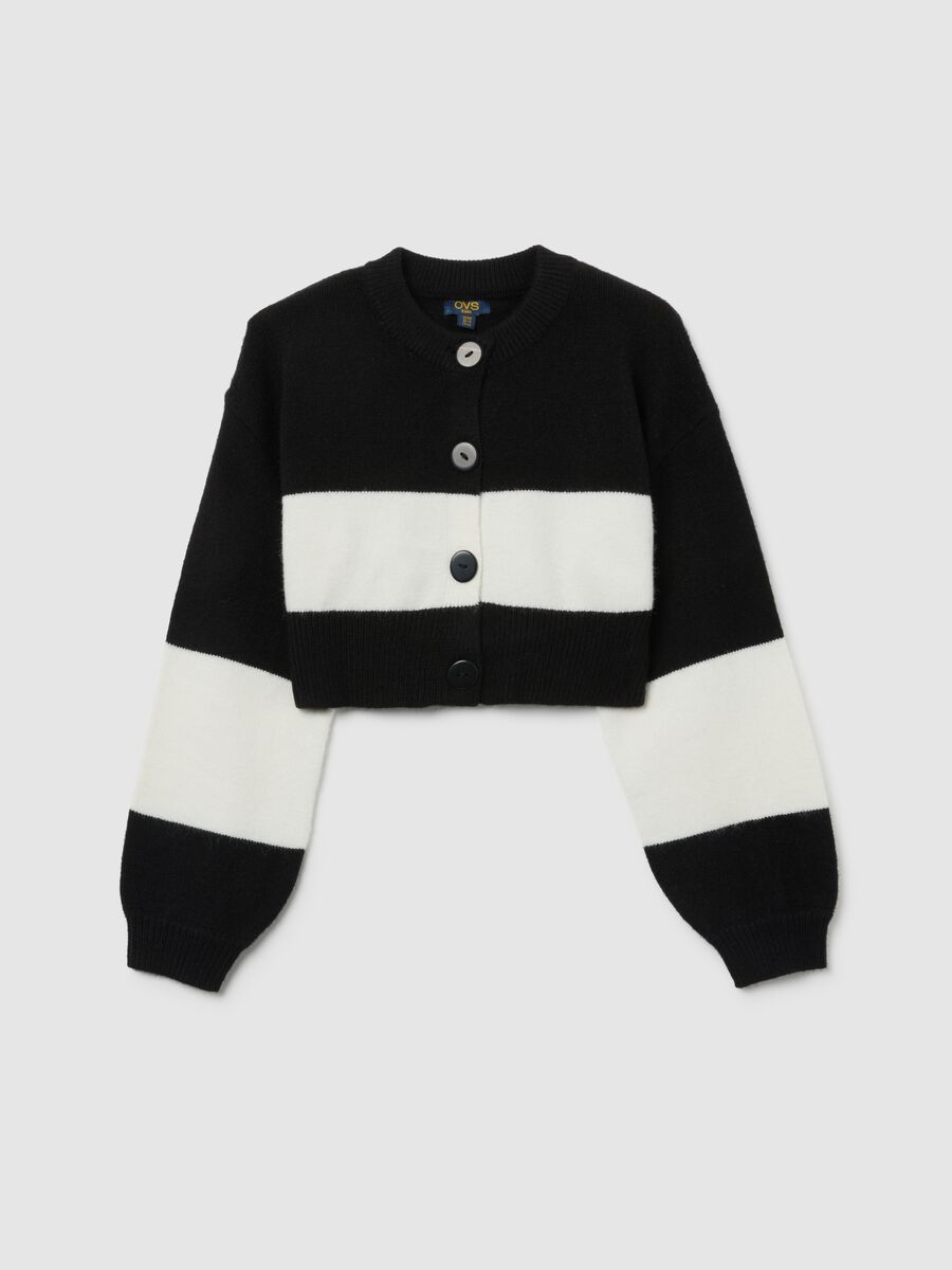 Girls' striped black and white cardigan with buttons_0