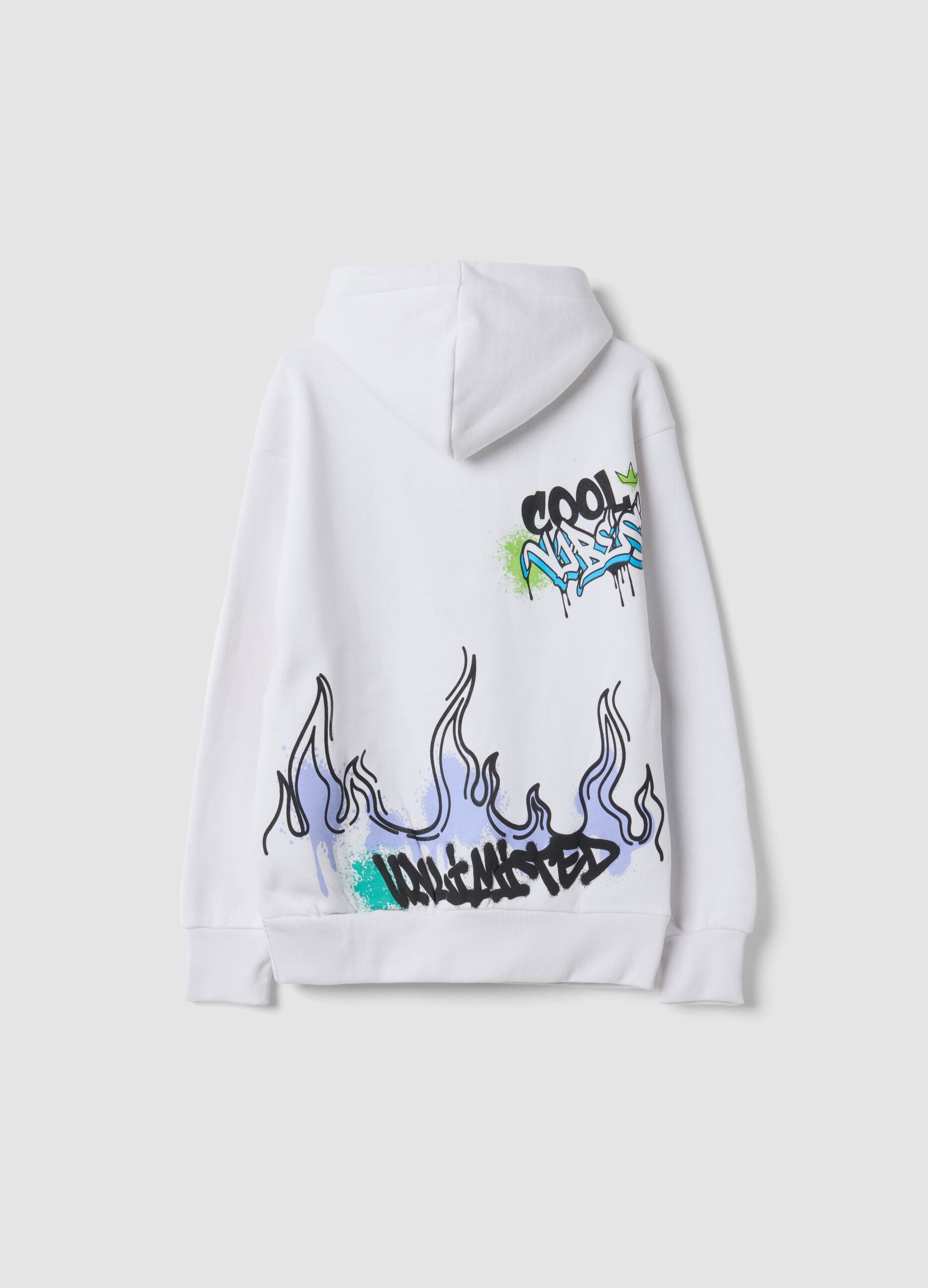 White cotton-blend hoodie with graffiti print