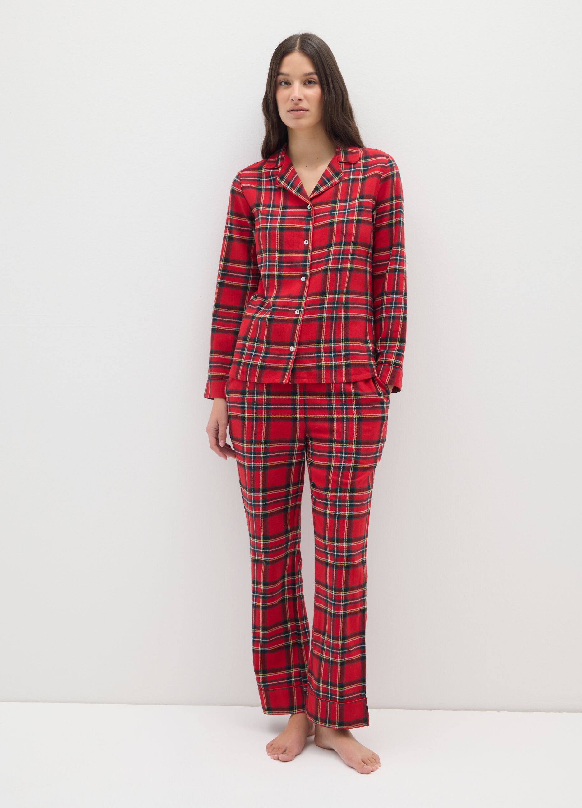 Multicolour plaid pure cotton pyjamas, regular fit