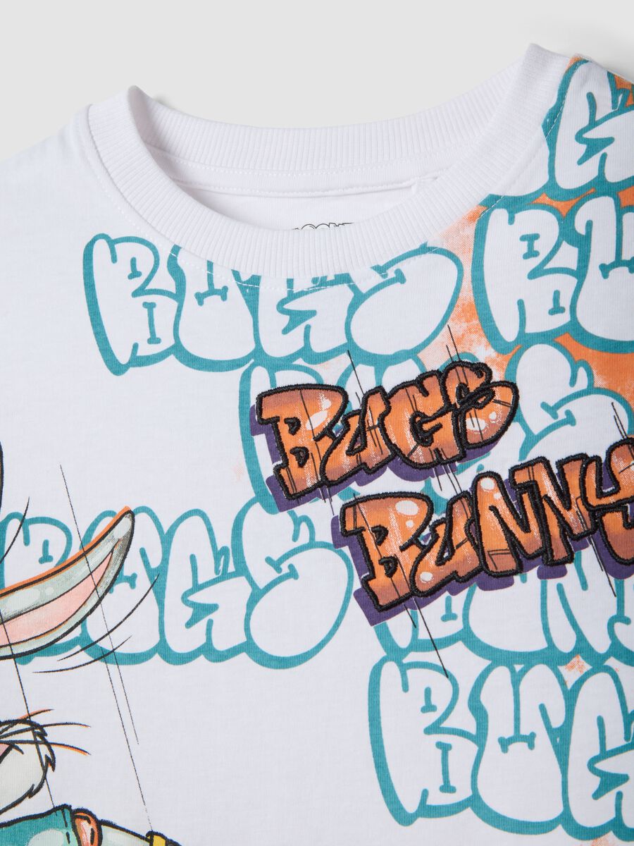 Kids' oversized fit pure cotton white T-shirt with Bugs Bunny_2