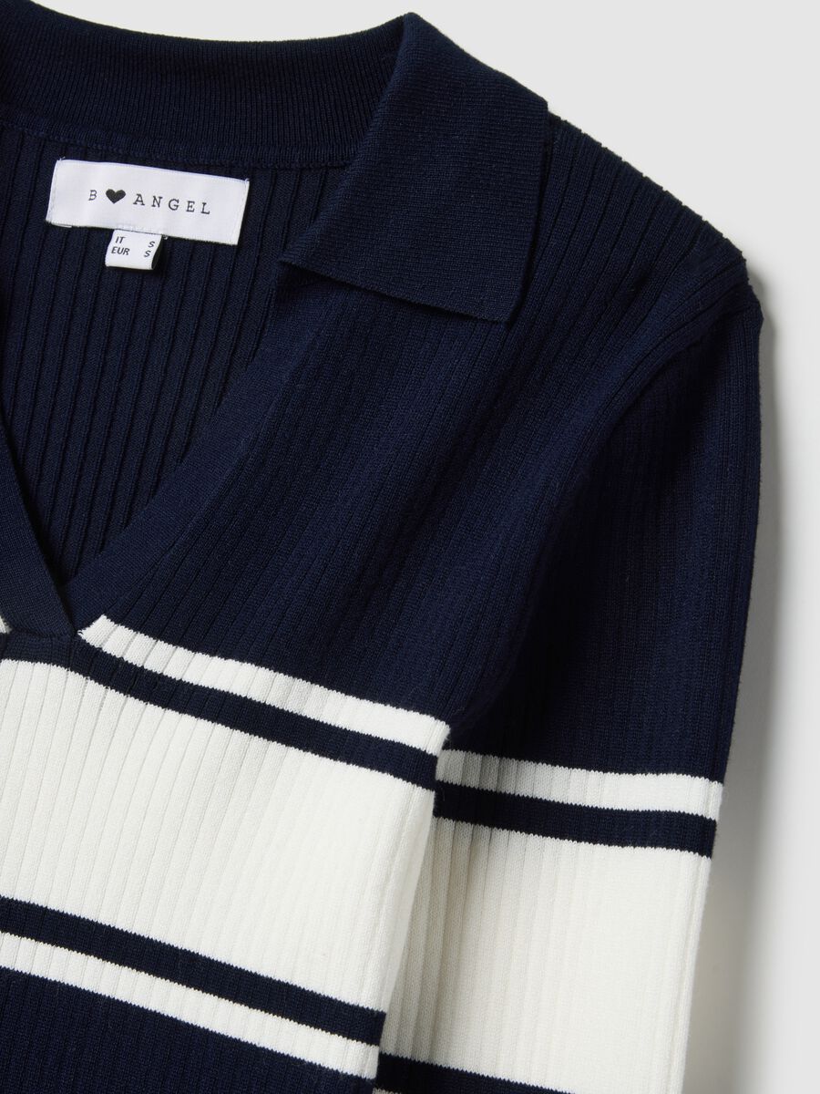 Blue sweater with polo collar in viscose blend_5