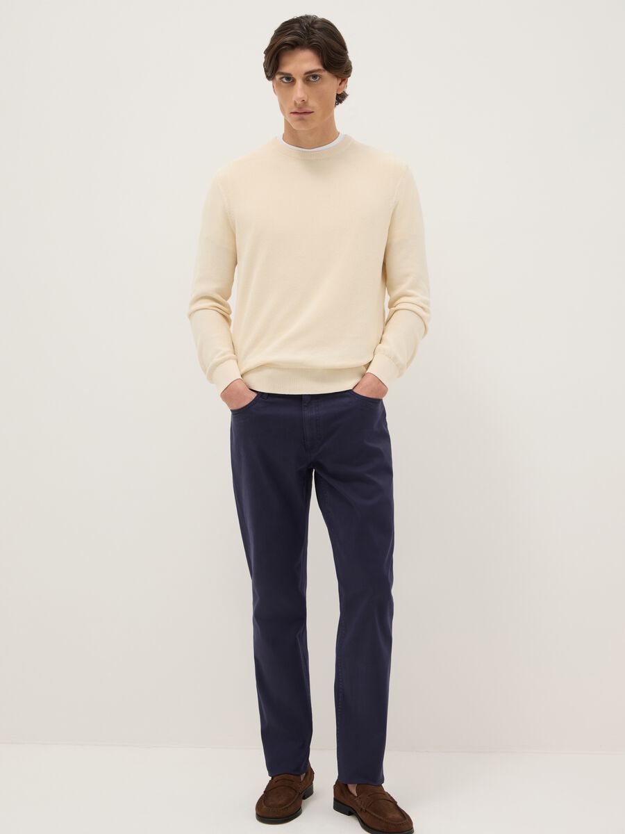 Slim Fit Elasticated Cotton Blue Trousers_0
