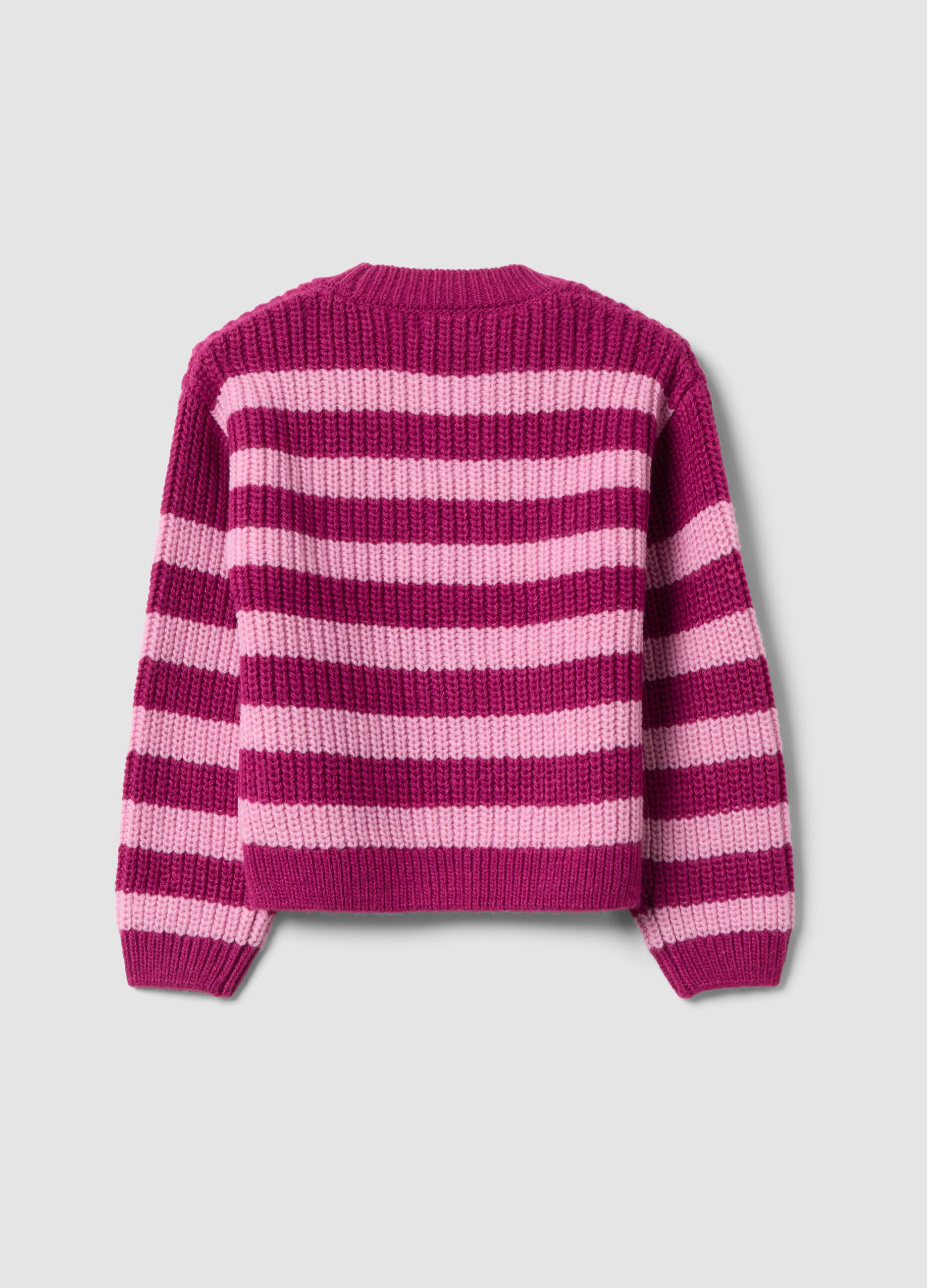 Girls&rsquo; purple striped crew-neck knitted cardigan