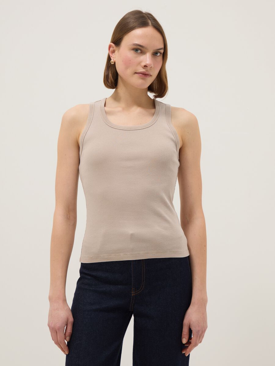 Beige stretch cotton vest top, regular fit_0