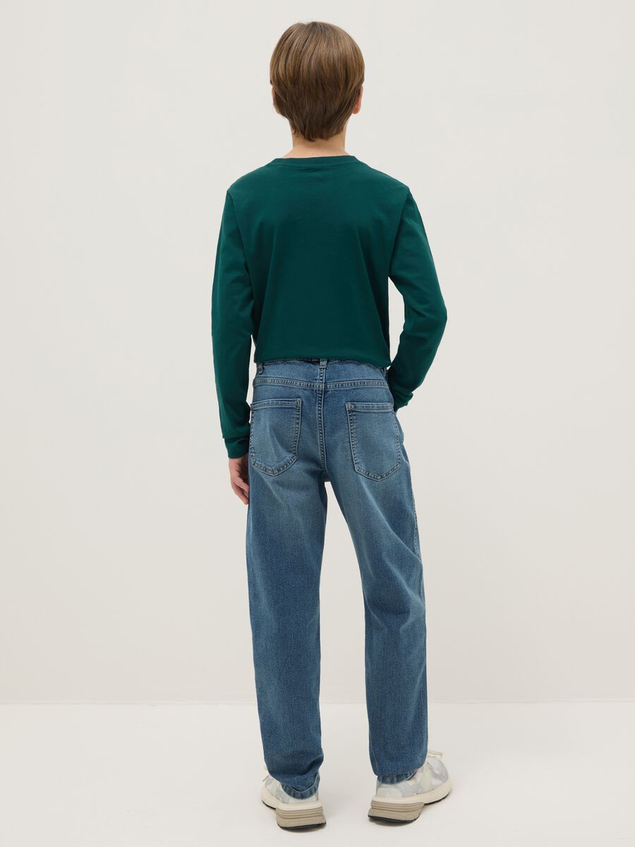 Jeans in misto cotone blu regular fit con cintura elastica_1