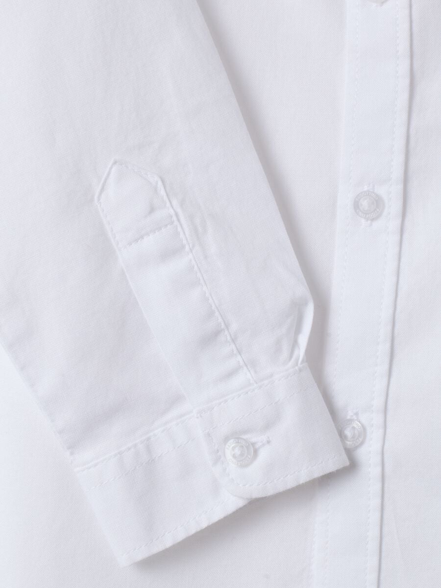 White pure cotton shirt with classic collar and chest pocket for baby boy_3