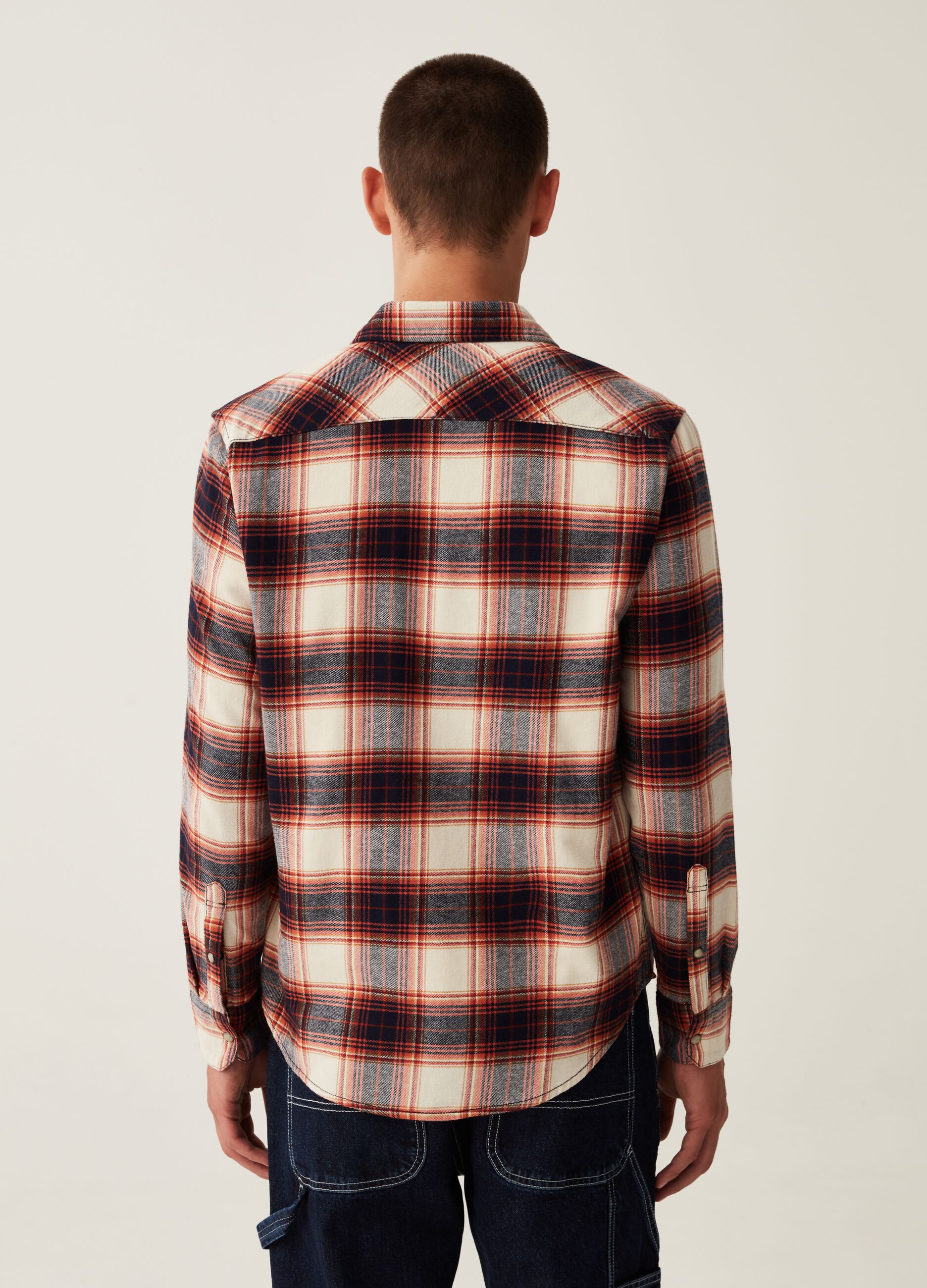 Camicia in cotone check con bottoni perlati_2