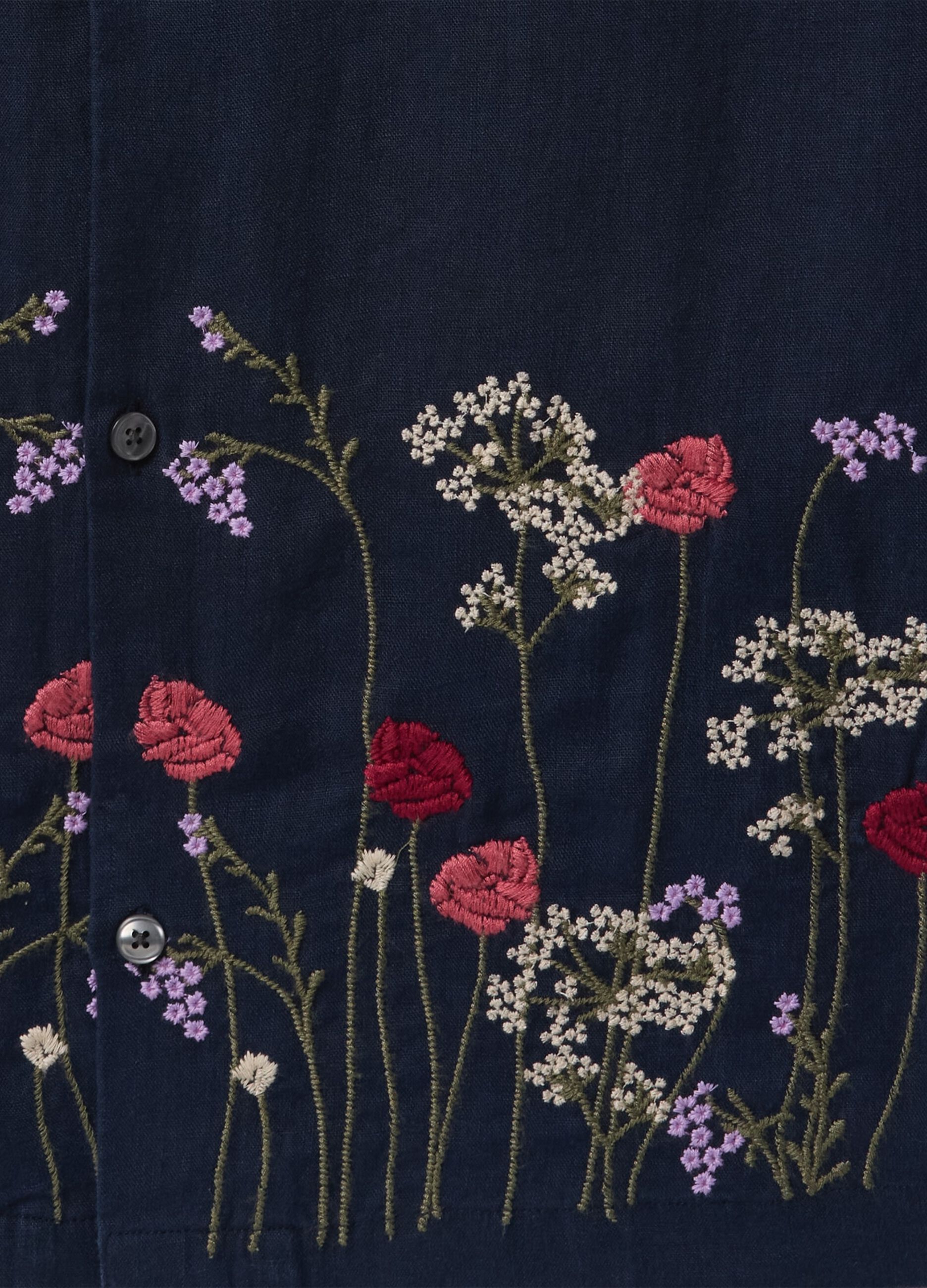 Blue Shirt with Floral Embroidery