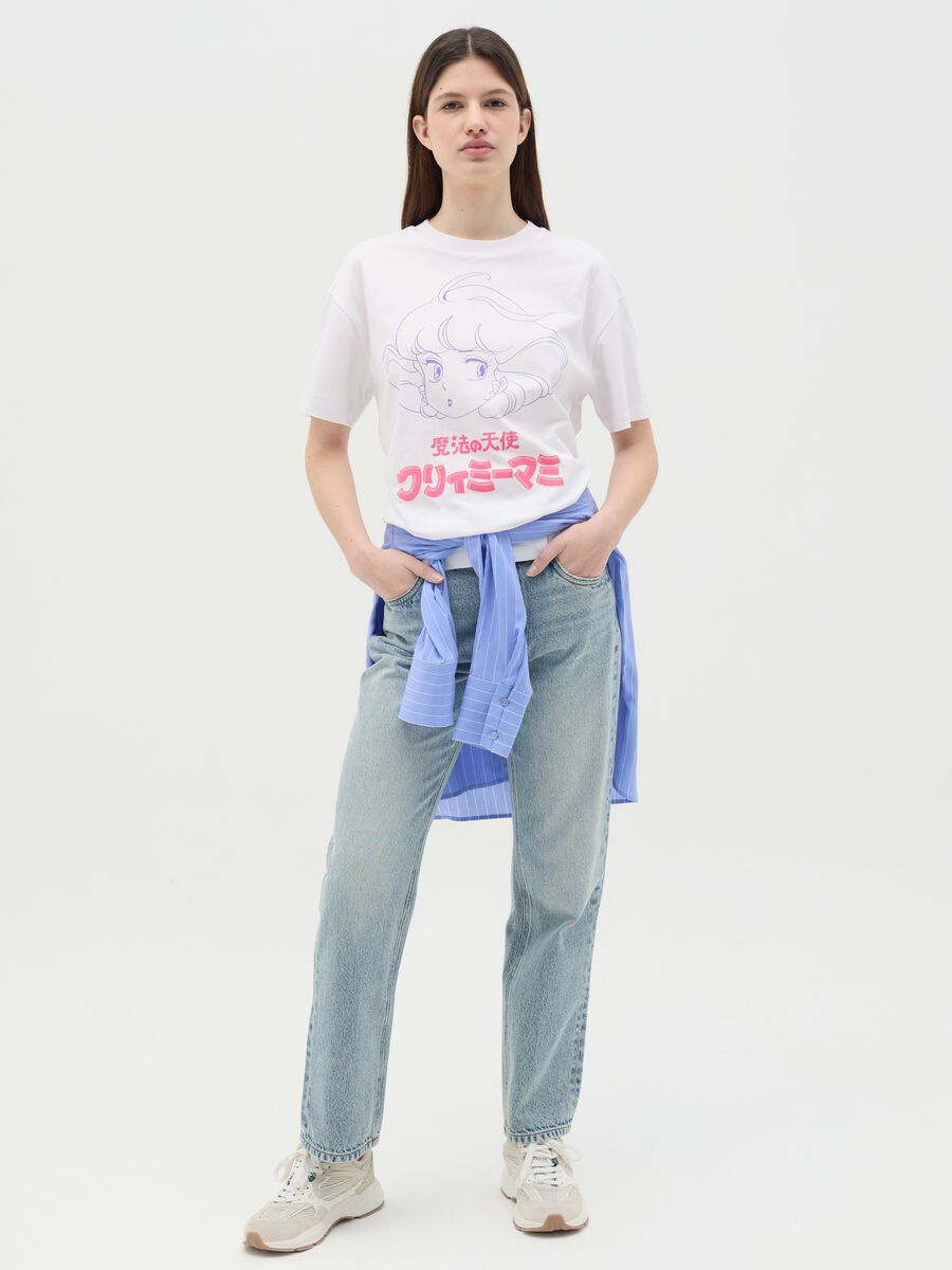 White T-shirt in cotton with Creamy Mami print_1