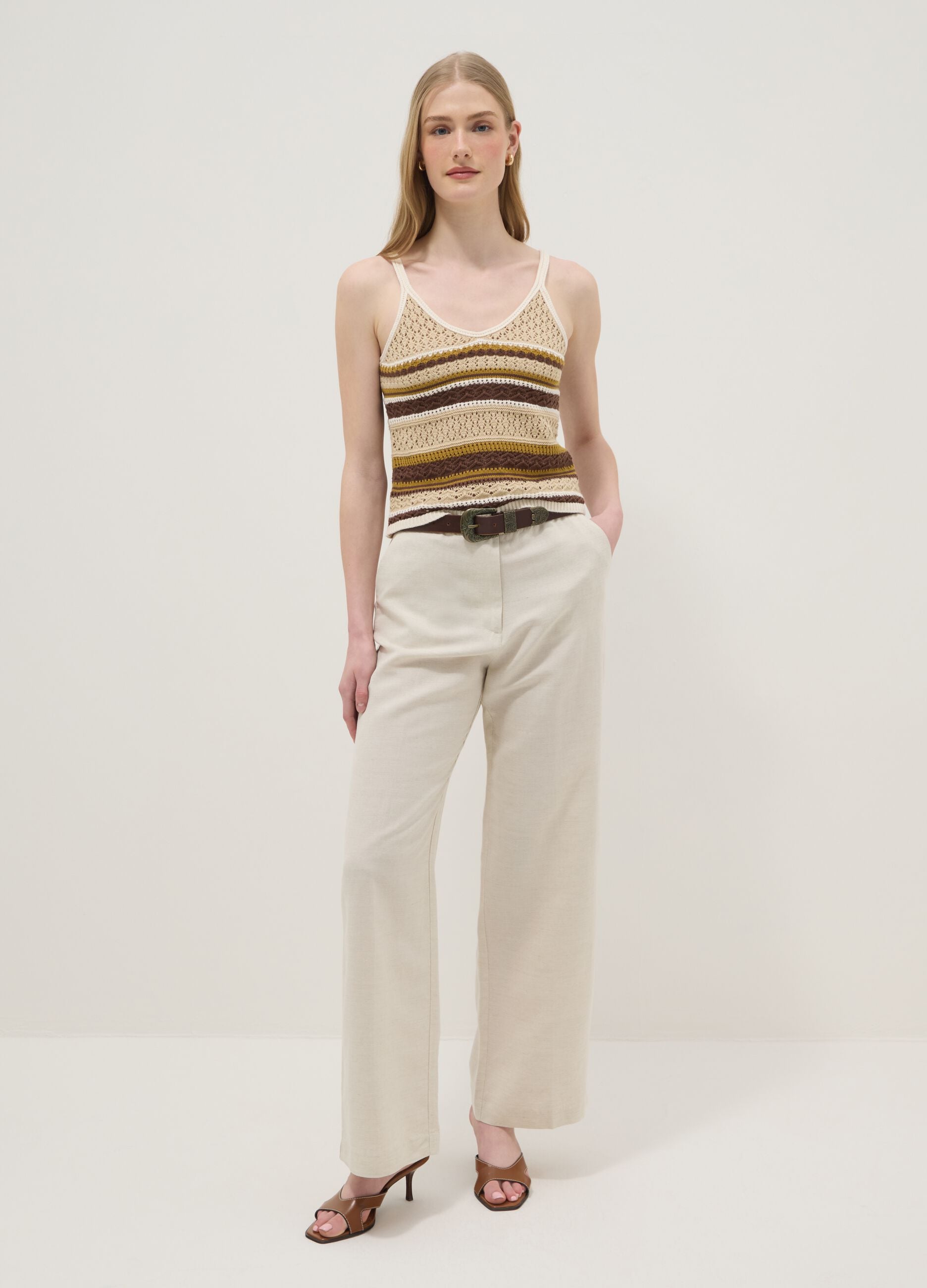 Multicolour pure cotton regular-fit knitted-texture top