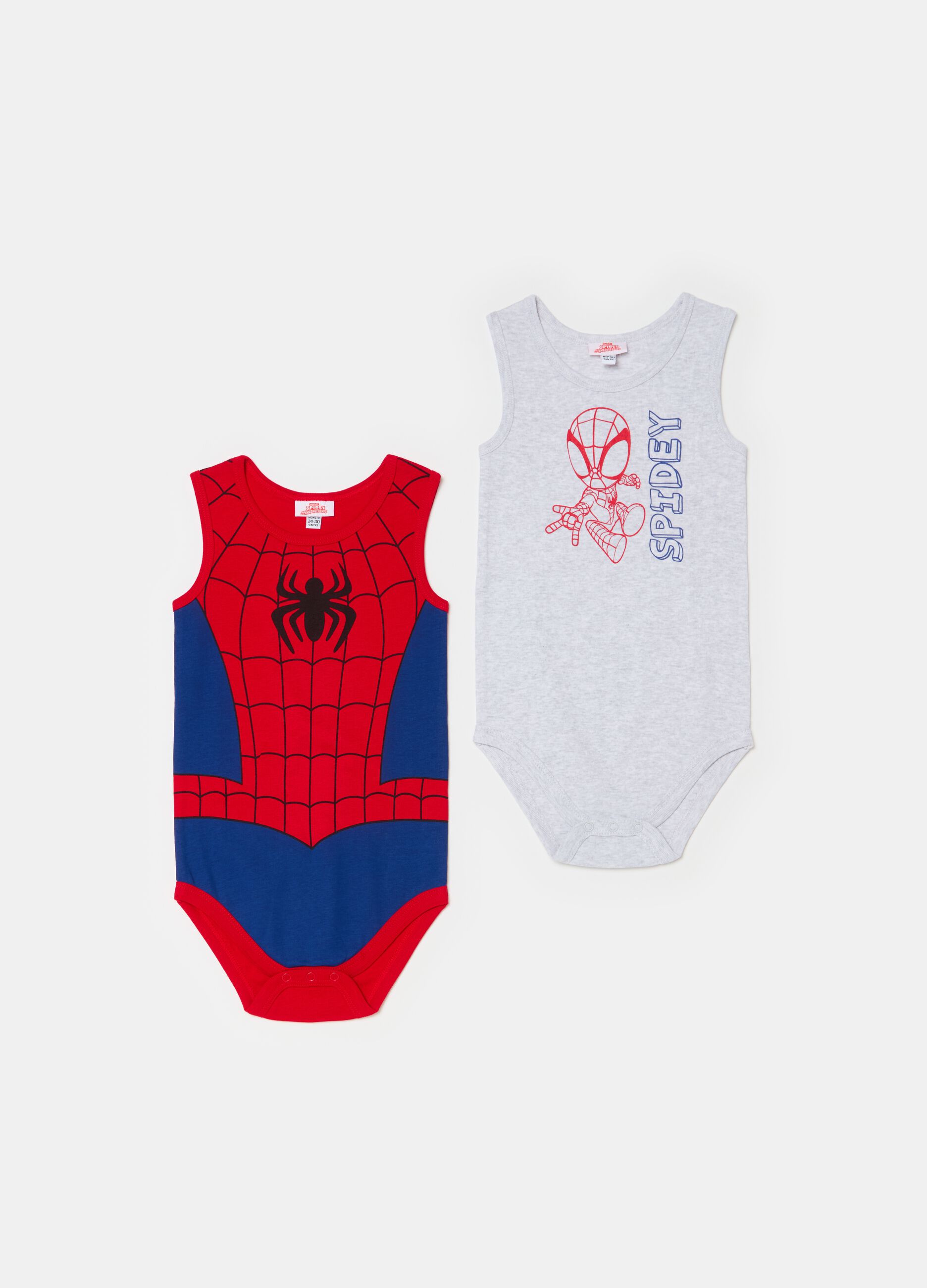 Two-pack organic cotton bodysuits with Spidey print