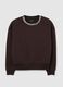 Brown cotton blend regular fit sweatshirt with embellished crew neck_4