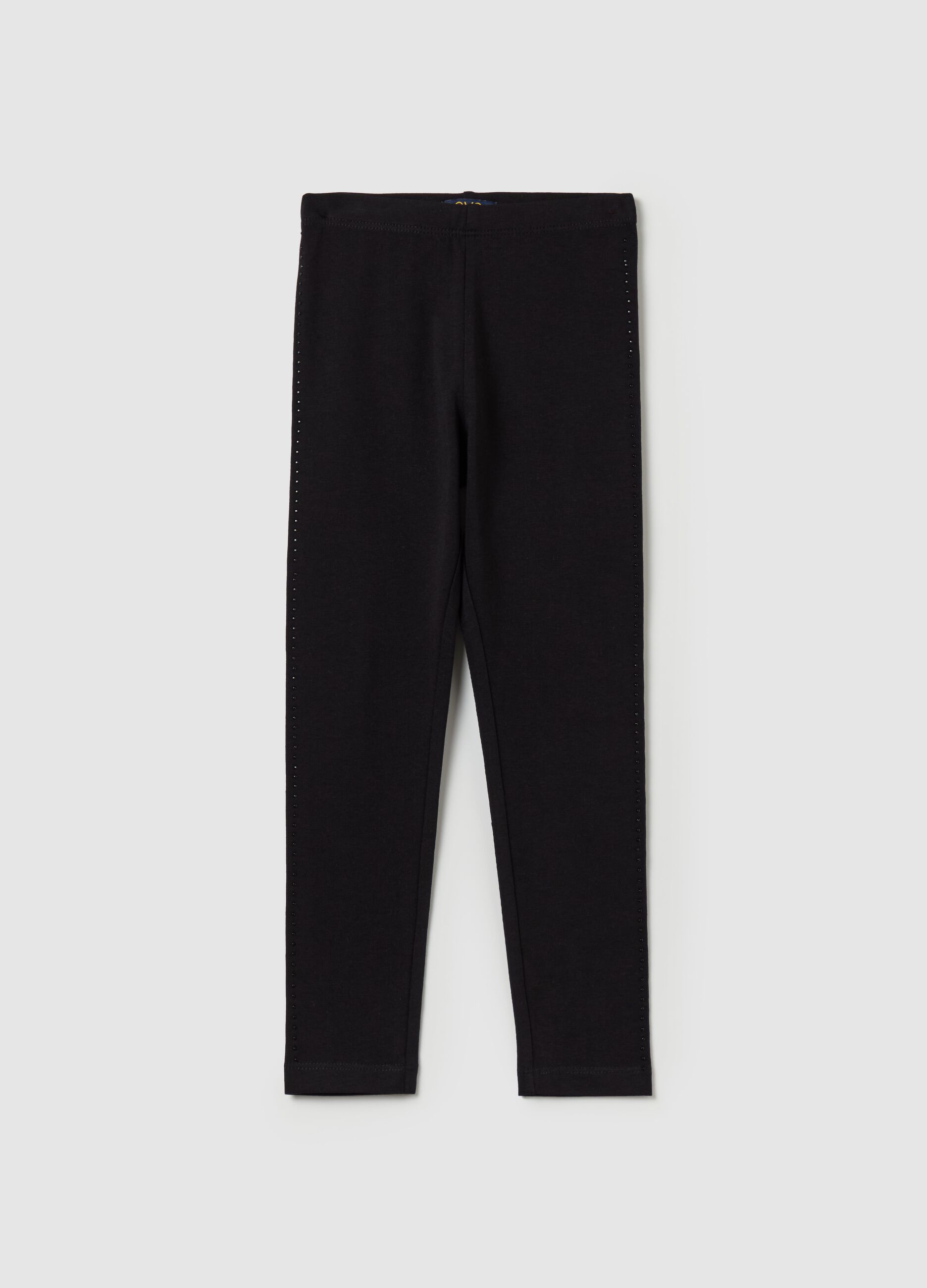 Stretch cotton leggings with diamanté motif