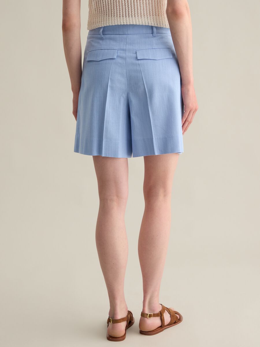 Women's light blue, regular-fit Bermudas in cotton blend_3